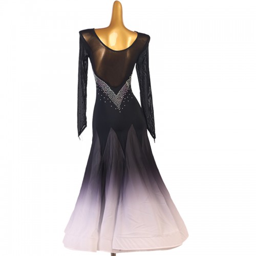Black and white gradient colored ballroom dancing dresses for women girls waltz tango foxtrot smooth dance dress for female